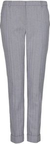 Women's Striped Suit Trousers, Light Grey - pattern: plain, pinstripe; waist detail: fitted waist, narrow waistband; pocket detail: small back pockets, pockets at the sides; waist: mid/regular rise; predominant colour: mid grey; occasions: evening, work; length: ankle length; fibres: polyester/polyamide - mix; hip detail: fitted at hip (bottoms); jeans & bottoms detail: turn ups; texture group: cotton feel fabrics; fit: slim leg; pattern type: fabric; pattern size: small & light; style: standard