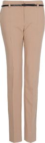 Women's Cropped High Waist Trousers, Camel - pattern: plain; pocket detail: small back pockets, pockets at the sides; waist detail: belted waist/tie at waist/drawstring; waist: mid/regular rise; predominant colour: camel; occasions: casual, work; length: ankle length; fibres: polyester/polyamide - mix; hip detail: fitted at hip (bottoms); texture group: crepes; fit: slim leg; pattern type: fabric; style: standard