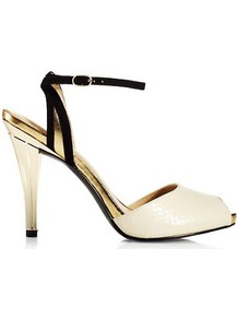 Emilia Peep Toe Sandals, White - predominant colour: ivory; occasions: evening, work, occasion; material: leather; heel height: high; embellishment: buckles; ankle detail: ankle strap; heel: stiletto; toe: open toe/peeptoe; style: standard; trends: metallics; finish: patent; pattern: plain, two-tone