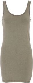 Khaki Acid Wash Vest - pattern: plain; sleeve style: sleeveless; back detail: cowl/draping/scoop at back, low cut/open back; length: below the bottom; style: vest top; predominant colour: khaki; occasions: casual; neckline: scoop; fibres: cotton - stretch; fit: body skimming; sleeve length: sleeveless; texture group: jersey - clingy; pattern type: fabric