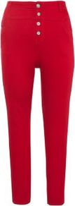 Inspire Red High Waisted Supersoft Skinny Jeans - style: skinny leg; length: standard; pattern: plain; waist: high rise; pocket detail: traditional 5 pocket; predominant colour: true red; occasions: casual, holiday; fibres: cotton - stretch; jeans detail: dark wash; texture group: denim; pattern type: fabric
