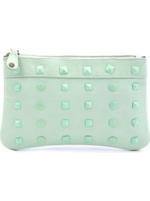 Mint Green Gava Clutch - predominant colour: pistachio; occasions: evening, occasion; type of pattern: small; style: clutch; length: hand carry; size: standard; material: faux leather; embellishment: studs; pattern: plain; finish: plain