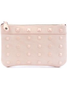 Pink Gava Clutch - predominant colour: blush; occasions: casual, evening, occasion; type of pattern: standard; style: clutch; length: hand carry; size: small; material: faux leather; embellishment: studs; pattern: plain; finish: plain