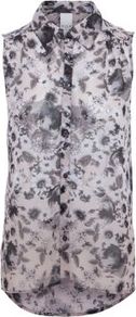 Black And White Tora Floral Blouse - neckline: shirt collar/peter pan/zip with opening; sleeve style: sleeveless; length: below the bottom; style: shirt; predominant colour: charcoal; occasions: casual, evening, work; fibres: polyester/polyamide - 100%; fit: straight cut; sleeve length: sleeveless; texture group: sheer fabrics/chiffon/organza etc.; pattern type: fabric; pattern size: small & busy; pattern: florals, patterned/print