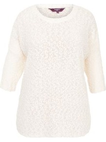 Inspire Cream Popcorn Stitch Jumper - neckline: round neck; sleeve style: dolman/batwing; style: standard; predominant colour: ivory; occasions: casual; length: standard; fibres: acrylic - 100%; fit: standard fit; sleeve length: 3/4 length; texture group: knits/crochet; pattern type: knitted - other; pattern size: small & light