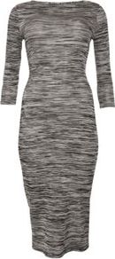 Grey 3/4 Sleeve Stretch Midi Dress - length: below the knee; neckline: round neck; fit: tight; pattern: plain, patterned/print; style: bodycon; hip detail: fitted at hip; predominant colour: mid grey; occasions: casual, evening, work; fibres: polyester/polyamide - stretch; sleeve length: 3/4 length; sleeve style: standard; texture group: jersey - clingy; pattern type: fabric; pattern size: standard