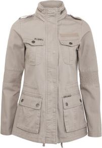 Stone Utility Parka - pattern: plain; length: below the bottom; shoulder detail: obvious epaulette, discreet epaulette; bust detail: added detail/embellishment at bust; collar: funnel; style: parka; back detail: hood; predominant colour: stone; occasions: casual; fit: straight cut (boxy); fibres: cotton - 100%; sleeve length: long sleeve; sleeve style: standard; texture group: cotton feel fabrics; collar break: high; pattern type: fabric; pattern size: standard