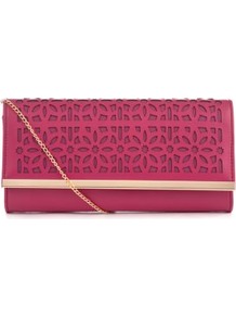 Fuchsia Cut Out Clutch - predominant colour: hot pink; occasions: evening, occasion; type of pattern: standard; style: clutch; length: hand carry; size: small; material: faux leather; embellishment: applique, embroidered, chain/metal; pattern: plain, patterned/print; finish: plain