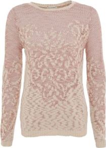 Pink Slub Baroque Jumper - neckline: round neck; style: standard; predominant colour: blush; occasions: casual, work; length: standard; fibres: acrylic - 100%; fit: standard fit; sleeve length: long sleeve; sleeve style: standard; texture group: knits/crochet; pattern type: knitted - fine stitch; pattern size: standard; pattern: patterned/print