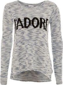 Blue J'adore Slub Jumper - neckline: round neck; pattern: plain; style: standard; predominant colour: light grey; occasions: casual; length: standard; fibres: acrylic - 100%; fit: standard fit; hip detail: dip hem; bust detail: contrast pattern/fabric/detail at bust; back detail: longer hem at back than at front; sleeve length: long sleeve; sleeve style: standard; texture group: knits/crochet; trends: statement prints; pattern type: knitted - other; pattern size: standard