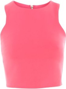 Pink Cut Away Scuba Crop Top - neckline: round neck; pattern: plain; sleeve style: sleeveless; length: cropped; back detail: racer back/sports back, embellishment at back; predominant colour: pink; occasions: casual, evening, holiday; style: top; fibres: polyester/polyamide - stretch; fit: straight cut; sleeve length: sleeveless; trends: sporty redux; pattern type: fabric; texture group: jersey - stretchy/drapey