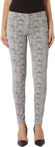 Grey Snake Print Superskinny Jeans - style: skinny leg; pocket detail: traditional 5 pocket; waist: mid/regular rise; predominant colour: light grey; occasions: casual, evening; length: ankle length; fibres: cotton - stretch; texture group: denim; trends: statement prints; pattern type: fabric; pattern size: standard; pattern: animal print