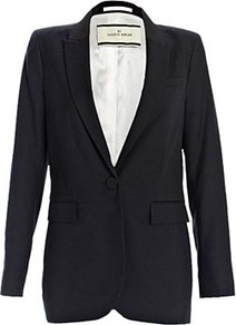 Manoni Blazer - pattern: plain; style: single breasted blazer; collar: standard lapel/rever collar; predominant colour: black; occasions: casual, evening, work, occasion; length: standard; fit: tailored/fitted; fibres: polyester/polyamide - 100%; sleeve length: long sleeve; sleeve style: standard; texture group: crepes; collar break: medium; pattern type: fabric; pattern size: standard