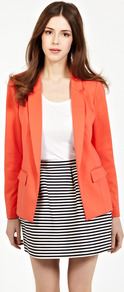 Ponte Jacket - pattern: plain; style: single breasted blazer; collar: standard lapel/rever collar; predominant colour: bright orange; occasions: casual, evening, work, occasion; length: standard; fit: tailored/fitted; fibres: polyester/polyamide - mix; sleeve length: long sleeve; sleeve style: standard; collar break: low/open; pattern type: fabric; texture group: jersey - stretchy/drapey