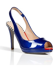 Royal Blue Patent Leather Peep Toe Slingbacks - predominant colour: royal blue; occasions: evening, work, occasion; material: leather; heel height: high; ankle detail: ankle strap; heel: platform; toe: open toe/peeptoe; style: slingbacks; trends: striking stripes, fluorescent; finish: patent; pattern: plain