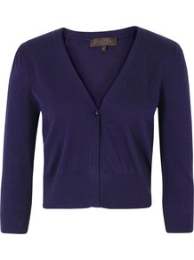 J8 Bf9 Shy Captain Blue Knit - neckline: low v-neck; pattern: plain; length: cropped; bust detail: buttons at bust (in middle at breastbone)/zip detail at bust; predominant colour: navy; occasions: casual, work; style: standard; fibres: cotton - mix; fit: slim fit; sleeve length: 3/4 length; sleeve style: standard; texture group: knits/crochet; pattern type: knitted - fine stitch