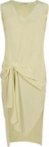 Jodelle Dress - length: mid thigh; neckline: v-neck; pattern: plain; sleeve style: sleeveless; predominant colour: primrose yellow; occasions: casual, evening; fit: body skimming; style: asymmetric (hem); fibres: silk - 100%; hip detail: ruching/gathering at hip; sleeve length: sleeveless; texture group: silky - light; pattern type: fabric