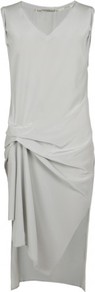 Jodelle Dress - length: mid thigh; neckline: v-neck; pattern: plain; sleeve style: sleeveless; predominant colour: light grey; occasions: casual, evening, occasion; fit: body skimming; style: asymmetric (hem); fibres: silk - 100%; hip detail: ruching/gathering at hip; sleeve length: sleeveless; texture group: silky - light; pattern type: fabric