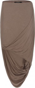 Morel Skirt - pattern: plain; fit: body skimming; waist: mid/regular rise; predominant colour: taupe; occasions: casual, evening, work; length: just above the knee; style: asymmetric (hem); fibres: silk - mix; hip detail: soft pleats at hip/draping at hip/flared at hip; pattern type: fabric; texture group: jersey - stretchy/drapey