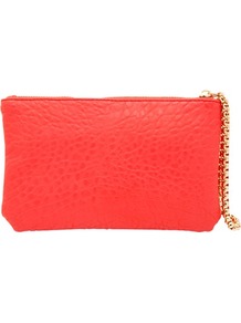 Red Zip Pouch - predominant colour: bright orange; occasions: casual, evening, occasion; type of pattern: standard; style: grab bag; length: hand carry; size: small; material: faux leather; pattern: plain; trends: sporty redux; finish: plain