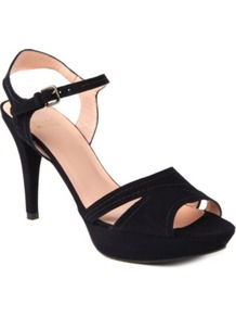 Chandelle Suede Platform Sandals - predominant colour: black; occasions: casual, evening, work, occasion, holiday; material: suede; heel height: high; embellishment: buckles; ankle detail: ankle strap; heel: platform; toe: open toe/peeptoe; style: standard; finish: plain; pattern: plain
