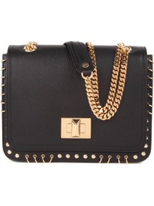 Marquise Shoulder Bag - predominant colour: black; occasions: casual, evening, occasion; type of pattern: small; style: shoulder; length: shoulder (tucks under arm); size: small; material: leather; pattern: plain; trends: metallics; finish: plain; embellishment: chain/metal