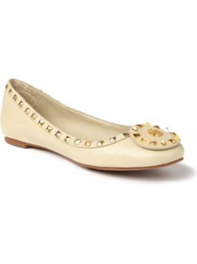 Dale Studded Leather Pumps - predominant colour: ivory; occasions: casual, work; material: leather; heel height: flat; embellishment: studs; toe: round toe; style: ballerinas / pumps; finish: plain; pattern: plain