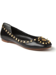 Dale Studded Leather Pumps - predominant colour: black; occasions: casual, evening, work; material: leather; heel height: flat; embellishment: studs; toe: round toe; style: ballerinas / pumps; finish: plain; pattern: plain