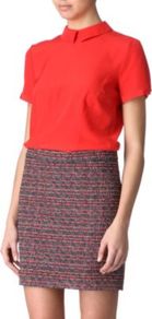 Bowery Top - pattern: plain; predominant colour: bright orange; occasions: casual, evening, work; length: standard; style: top; fibres: silk - 100%; fit: body skimming; neckline: no opening/shirt collar/peter pan; sleeve length: short sleeve; sleeve style: standard; texture group: crepes; trends: fluorescent; pattern type: fabric; pattern size: standard