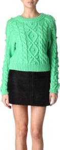 Blake Jumper - neckline: round neck; style: standard; pattern: cable knit; predominant colour: mint green; occasions: casual, work; length: standard; fibres: cotton - mix; fit: standard fit; sleeve length: long sleeve; sleeve style: standard; texture group: knits/crochet; pattern type: knitted - other; pattern size: standard