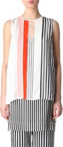 Extra Top - pattern: vertical stripes; sleeve style: sleeveless; length: below the bottom; predominant colour: white; occasions: casual, evening, work; style: top; fibres: silk - 100%; fit: loose; neckline: crew; sleeve length: sleeveless; texture group: sheer fabrics/chiffon/organza etc.; trends: striking stripes; pattern type: fabric; pattern size: small & busy