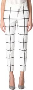 Asture Checked Trousers - pattern: checked/gingham; pocket detail: small back pockets, pockets at the sides; waist: mid/regular rise; predominant colour: white; occasions: casual, evening, work, occasion; length: ankle length; fibres: cotton - stretch; hip detail: fitted at hip (bottoms); texture group: cotton feel fabrics; trends: statement prints; fit: slim leg; pattern type: fabric; pattern size: big & light; style: standard