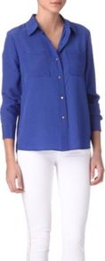 Polka Dot Shirt - neckline: shirt collar/peter pan/zip with opening; style: shirt; pattern: polka dot; predominant colour: royal blue; occasions: casual, work; length: standard; fibres: silk - 100%; fit: straight cut; sleeve length: long sleeve; sleeve style: standard; texture group: silky - light; pattern type: fabric; pattern size: small & busy