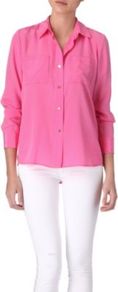 Polka Dot Shirt - neckline: shirt collar/peter pan/zip with opening; style: shirt; pattern: polka dot; predominant colour: pink; occasions: casual, work; length: standard; fibres: silk - 100%; fit: straight cut; sleeve length: long sleeve; sleeve style: standard; texture group: silky - light; pattern type: fabric; pattern size: small & busy