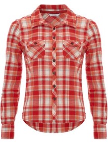 Casual Check Shirt Orange - neckline: shirt collar/peter pan/zip with opening; pattern: checked/gingham; style: shirt; bust detail: pocket detail at bust; predominant colour: bright orange; occasions: casual; length: standard; fibres: cotton - 100%; fit: body skimming; sleeve length: long sleeve; sleeve style: standard; texture group: cotton feel fabrics; pattern type: fabric; pattern size: standard