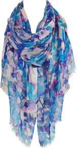 Milan Print Wrap, Multi Coloured - predominant colour: royal blue; occasions: casual, evening, work, occasion, holiday; type of pattern: heavy; style: square; size: large; material: fabric; pattern: florals; trends: high impact florals, statement prints