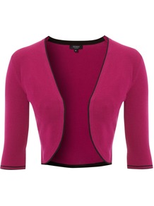 Women's Marcelina Bolero, Multi Coloured - pattern: plain; style: bolero/shrug; collar: round collar/collarless; length: cropped; fit: slim fit; predominant colour: hot pink; secondary colour: black; occasions: casual, evening, occasion; fibres: polyester/polyamide - mix; sleeve length: half sleeve; sleeve style: standard; texture group: cotton feel fabrics; collar break: low/open; pattern type: fabric