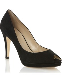 Leila Peep Toe Court, Black - predominant colour: black; occasions: evening, work, occasion; material: suede; heel height: high; heel: platform; toe: open toe/peeptoe; style: courts; finish: plain; pattern: plain
