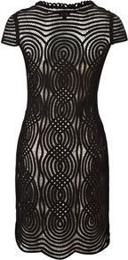 Women's Hollywood Dress, Black - style: shift; neckline: round neck; sleeve style: capped; waist detail: fitted waist; predominant colour: black; occasions: evening, occasion; length: just above the knee; fit: body skimming; fibres: polyester/polyamide - 100%; sleeve length: short sleeve; texture group: sheer fabrics/chiffon/organza etc.; pattern type: fabric; pattern size: small & light; pattern: patterned/print