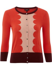 Women's Kew Cardigan, Multi Coloured - neckline: round neck; predominant colour: bright orange; occasions: casual, work; length: standard; style: standard; fibres: silk - mix; fit: slim fit; sleeve length: 3/4 length; sleeve style: standard; texture group: knits/crochet; trends: modern geometrics; pattern type: fabric; pattern size: standard; pattern: patterned/print