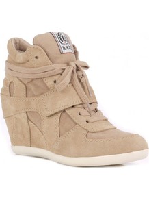 Cool Wedge Hi Top Trainer Shoes, Chamois - predominant colour: stone; occasions: casual; material: suede; heel height: high; heel: wedge; toe: round toe; boot length: ankle boot; style: high top; trends: sporty redux; finish: plain; pattern: plain