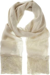 Lichen Lace Gauzy Scarf, Green - predominant colour: stone; occasions: casual, evening, work, occasion; type of pattern: light; style: regular; size: standard; embellishment: embroidered; pattern: plain; material: tulle/sheer