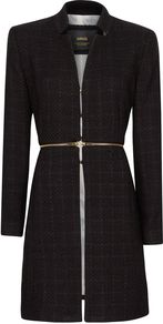 Women's Zipper Bouclé Coat, Black - pattern: plain; style: single breasted; collar: standard lapel/rever collar; length: mid thigh; predominant colour: black; occasions: casual, evening, work, occasion; fit: tailored/fitted; fibres: acrylic - mix; waist detail: fitted waist; sleeve length: long sleeve; sleeve style: standard; collar break: medium; pattern type: fabric; pattern size: standard; texture group: woven light midweight