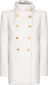 Double Breasted Jacket, Neutral - pattern: plain; length: below the bottom; style: double breasted; collar: high neck; predominant colour: ivory; occasions: casual, evening, work, occasion; fit: straight cut (boxy); fibres: polyester/polyamide - mix; back detail: back vent/flap at back; sleeve length: long sleeve; sleeve style: standard; collar break: high; pattern type: fabric; pattern size: standard; texture group: woven bulky/heavy